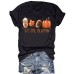 Pumpkin Baseball Coffee Maple Leaf Printed Round Neck Halloween