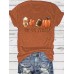 Pumpkin Baseball Coffee Maple Leaf Printed Round Neck Halloween