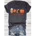 Pumpkin Baseball Coffee Maple Leaf Printed Round Neck Halloween