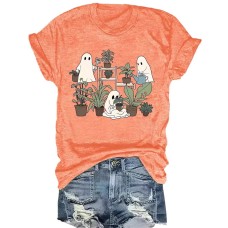 Ghost Flowers Halloween Round Neck Short Sleeve