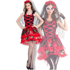 Halloween new lace skeleton ghost bride costume zombie bride game suit
