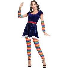 Rainbow striped Christmas costume Halloween party costume Drama circus clown COS costume Stage costume