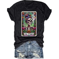 Skeleton Playing Card Halloween Round-Neck Short Sleeve