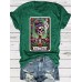 Skeleton Playing Card Halloween Round-Neck Short Sleeve
