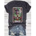 Skeleton Playing Card Halloween Round-Neck Short Sleeve