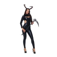 Gothic Halloween Costume Black Leather Witch Vampire Horns Outfit