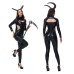 Gothic Halloween Costume Black Leather Witch Vampire Horns Outfit