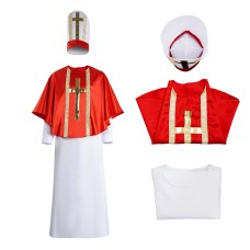 Halloween Priest Costume Cosplay Robe Red Cape Set Medieval Stage Performance Costume
