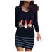 Christmas round neck long sleeved Santa Claus striped dress