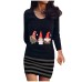 Christmas round neck long sleeved Santa Claus striped dress