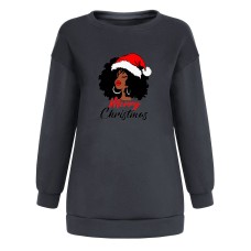Shoulder down fleece hoodie with Christmas girl print top Shoulder down fleece hoodie with Christmas girl print top