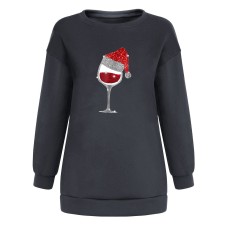Shoulder down hoodie ladies' Christmas wine glass print and velvet top Shoulder down hoodie ladies' Christmas wine glass print and velvet top