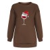 Shoulder down hoodie ladies' Christmas wine glass print and velvet top