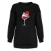 Shoulder down hoodie ladies' Christmas wine glass print and velvet top