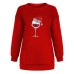 Shoulder down hoodie ladies' Christmas wine glass print and velvet top