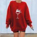 Shoulder down hoodie ladies' Christmas wine glass print and velvet top