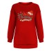 Christmas letter medium length printed fleece shoulder sweatshirt for women