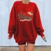 Christmas letter medium length printed fleece shoulder sweatshirt for women