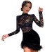 Lace patchwork suede fur see through dress