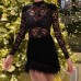 Lace patchwork suede fur see through dress