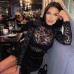 Lace patchwork suede fur see through dress