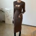 Hollow out shawl sweater slim fit slit suspender dress two-piece set for women