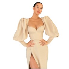 Deep V-neck patchwork lantern sleeve dress for women