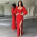 Deep V-neck patchwork lantern sleeve dress for women