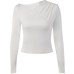Single shoulder pleated base long sleeved autumn commuting slim fit top