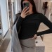 Single shoulder pleated base long sleeved autumn commuting slim fit top
