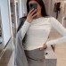 Single shoulder pleated base long sleeved autumn commuting slim fit top