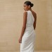 Single shoulder hanging neck elegant and sexy mid length dress