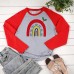 Cartoon rainbow print shoulder length long sleeved multi-color top Cartoon rainbow print shoulder length long sleeved multi-color top