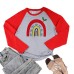 Cartoon rainbow print shoulder length long sleeved multi-color top Cartoon rainbow print shoulder length long sleeved multi-color top