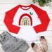 Cartoon rainbow print shoulder length long sleeved multi-color top Cartoon rainbow print shoulder length long sleeved multi-color top