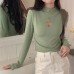 Cotton-Like Double Brushed Heart Cut-Out High Neck Long Sleeve Women's  Stylish Unique Inner Layer Top