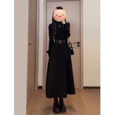 Hepburn Style Dress for Women Plus Size Elegant Little Black Dress Slim Fit Waist Cinching Skirt