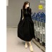 Style Black Long Sleeve Dress for Women, Slim Fit with Waistline, Vintage Chic Silhouette