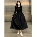 Style Black Long Sleeve Dress for Women, Slim Fit with Waistline, Vintage Chic Silhouette