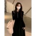 Style Black Long Sleeve Dress for Women, Slim Fit with Waistline, Vintage Chic Silhouette