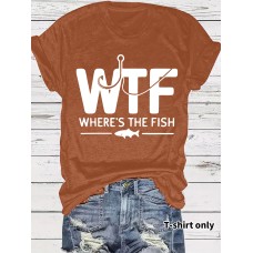 Fishing pattern printed round neck short sleeved shirt