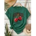 CHERRIES Cherry Round Neck Short Sleeve