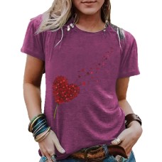 Short sleeved women's heart-shaped dandelion pattern