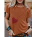 Short sleeved women's heart-shaped dandelion pattern