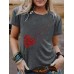 Short sleeved women's heart-shaped dandelion pattern