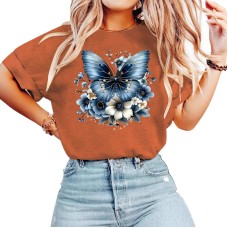 Blue Butterfly Flower Short Sleeve