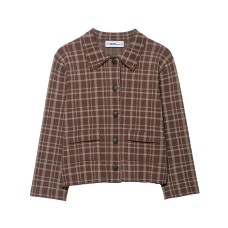 Square collar single breasted checkered knitted jacket for women