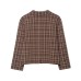 Square collar single breasted checkered knitted jacket for women