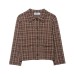Square collar single breasted checkered knitted jacket for women