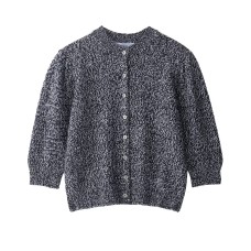 Round neck nine sleeves single breasted solid color knitted sweater for women